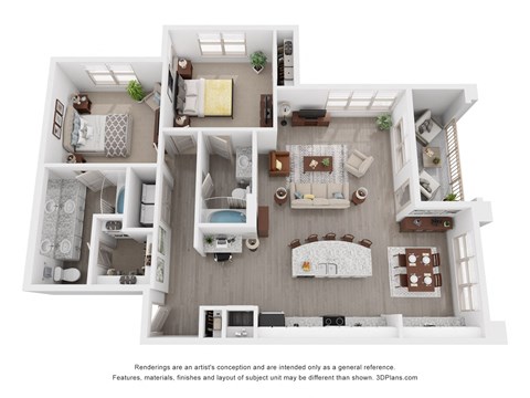 Floor plan for 2 beds, 2 baths, 1240 sqft